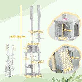 PawHut Copac zgârietoare de tavan cu înălțime ajustabilă 225-255cm Gri deschis | Aosom Romania