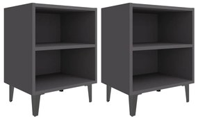 805802 vidaXL Noptiere cu picioare metalice, 2 buc, gri, 40x30x50 cm
