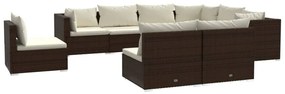 3102578 vidaXL Set mobilier de grădină cu perne, 9 piese, maro, poliratan