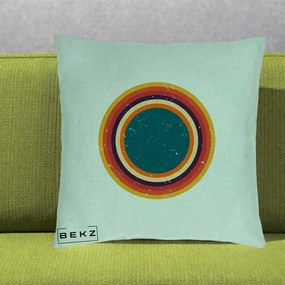 Perna Decorativa Retro Cerc Concentric Geometric Vintage, 40x40 cm, Verde Menta, Husa Detasabila, Perna Inclusa, BEKZ®