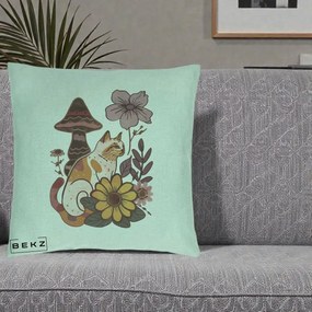 Perna Decorativa Pisica Vintage Florala Boho, 40x40 cm, Verde Menta, Husa Detasabila, Perna Inclusa, BEKZ®