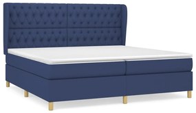 Pat box spring cu saltea, albastru, 200x200 cm, textil Albastru, 200 x 200 cm, Design cu nasturi