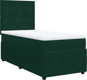 vidaXL Pat box spring cu saltea, verde închis, 90x190 cm, catifea