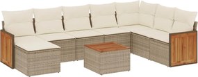 vidaXL Set canapele de grădină, 9 piese, cu perne, bej, poliratan