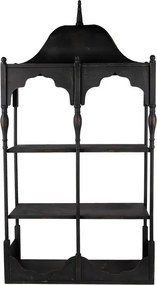 Etajeră de perete vintage din metal, negru, cu 2 rafturi și arcade în festoane, 109 x 55 x 19 cm, „Bica”