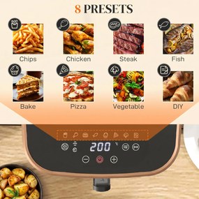 HOMCOM Friteuză cu Aer de 8L 1700W cu 8 Programe și Display LED Negru | Aosom Romania