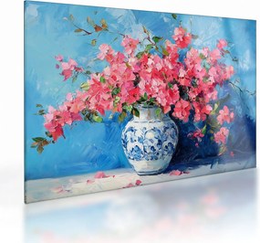 Tablou pe sticlă - Vază cu flori roz (70x50 cm)