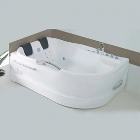 Cadă de baie cu hidromasaj asimetrică Dublo E-Max, dimensiune 180x130 cm, cu baterie