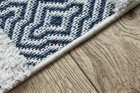 Covor ECO SISAL BOHO MOROC Linii 22328 franjuri - două niveluri de lână cremă / albastru inchis, covor reciclat