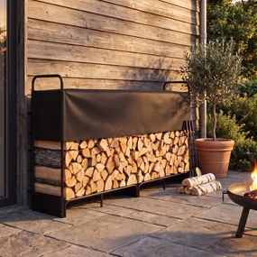 Outsunny Suport Lemne de Foc Interior și Exterior din Oțel Galvanizat cu Husă Oxford, 500 kg, 260x38x118 cm, Negru | Aosom Romania