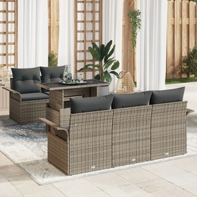 vidaXL Set de canapea de grădină cu 6 piese, perne gri, din rattan sintetic