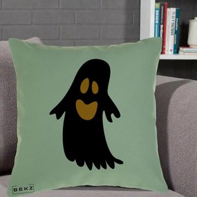 Perna Decorativa Halloween Fantoma Neagra cu Ochi Portocalii, 40x40 cm, Verde, Husa Detasabila, Perna Inclusa, BEKZ®