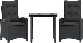 vidaXL Set mobilier de grădină cu perne, 3 piese, negru, poliratan