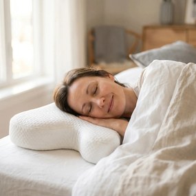 Perna cervicala ortopedica CERVI-SAN Antirid, memory foam maruntit anti-riduri, husa Tencel
