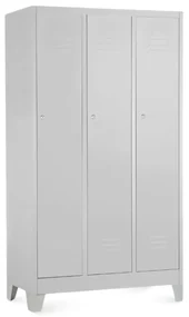 Dulap metalic - 3 compartimente, 90 x 50 x 160 cm, picioare fixe, încuietoare cilindrică, gri deschis - ral 7035