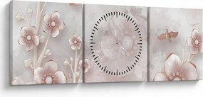 Tablou - Flori roz (cu ceas) (90x30 cm)