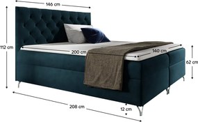 Pat cu boxspring, 140x200, albastru închis Velvet, GULIETTE + cadou