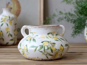 Ghiveci din ceramică, pictat manual, crem, H13/D20 cm, Limone