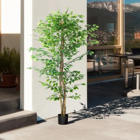 HOMCOM Plantă Artificială de Ficus cu 1260 Frunze, Plantă Artificială cu Ghiveci Inclus, Ø17,5x14,5 cm, Verde | Aosom Romania