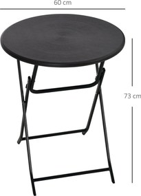 Outsunny Masă de Grădină Rotundă, Pliabilă, pentru 2 Persoane, Efect Lemn, Oțel+Plastic, Gri Închis, 60 x 60 x 73 cm | Aosom Romania