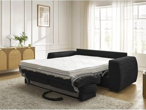 Canapea neagră pentru dormitul zilnic/extensibilă cu tapițerie din catifea reiată 220 cm Hugo – Bobochic Paris