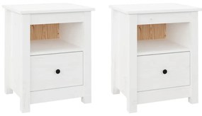 813712 vidaXL Noptiere, 2 buc., alb, 40x35x49 cm, lemn masiv de pin