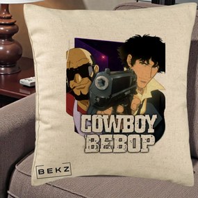 Perna Personalizata Cowboy Bebop Spike si Jet Poster, 40x40 cm, Bej, Husa Detasabila, Perna Inclusa, BEKZ®
