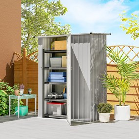 Outsunny Șopron de Grădină 1,07m² din Oțel Galvanizat, Depozit pentru Unelte cu Ușă Blocabilă și Acoperiș Înclinat, 142x86x189 cm, Argintiu | Aosom Romania