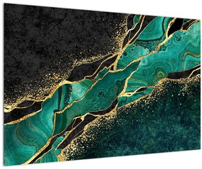 Tablou - Marmorat, petrol-auriu (90x60 cm)