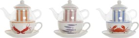Set ceainic și cană din sticlă și porțelan cu motive marine, 250 ml, 16,5×13,5×14 cm, „Aigua"