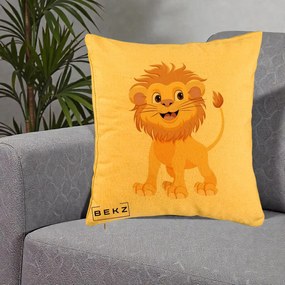 Perna Decorativa Pui de Leu Kawaii, 40x40 cm, Galben, Husa Detasabila, Perna Inclusa, BEKZ®