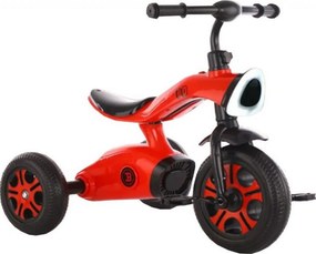 Tricicleta cu pedale NOVOKIDS™ Space Trike, Cu melodii si lumini, Max 30 kg, Roti din spuma cauciucata EVA, Cadru metalic, Model motocicleta, Rosu