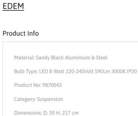 Pendul LED stil minimalist EDEM negru