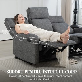 Divan HOMCOM cu 3 locuri din Catifea cu Reclinare Independentă la 145° max, Divan de Sufragerie Imbottito cu Brațe și Suport pentru Picioare, pentru Camera de Zi și Birou, Gri | Aosom Romania