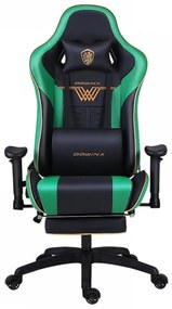 DOWINX Scaun gaming, ergonomic, pernă lombară cu masaj, suport pentru picioare, piele PU matlasata, respirabila, cotiere 4D, rezistent 150 kg, Negru/Verde