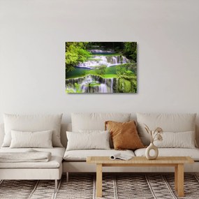 Tablou pe sticlă - Cascada Huay Mae Khamin, Kanchanaburi, Thailanda (70x50 cm)