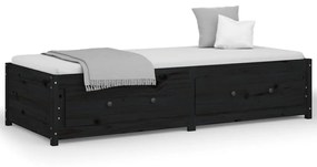 821603 vidaXL Pat de zi Small Single, negru, 75x190 cm, lemn masiv pin