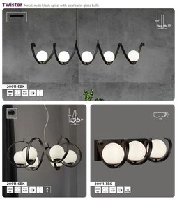Lustra modern spirala metalica neagra si 5 bile de sticla Twister