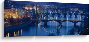 Tablou cu podurile din Praga (cu ceas) (90x30 cm)