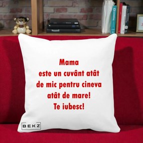 Cadou pentru Mama - Perna Personalizata Mama Cuvant Mic, 40x40 cm, Alba Mata, Husa Detasabila, Perna Inclusa, BEKZ®