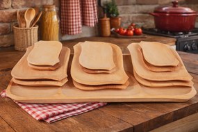Set platou pentru servit din lemn cu 12 farfurii ,   platou 67x38 cm