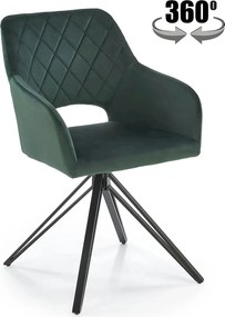 Scaun rotativ K535, verde inchis/negru, stofa catifelata/metal, 57x60x