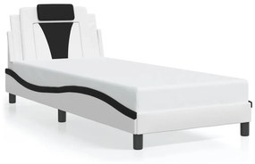 3213993 vidaXL Cadru de pat cu lumini LED alb/negru 90x190 cm piele ecologică
