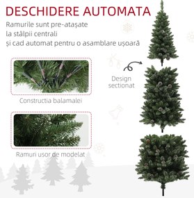 HOMCOM Brad de Crăciun Înzăpezit Înalt, 980 de Ramuri, Ø80x225 cm, Verde | Aosom Romania