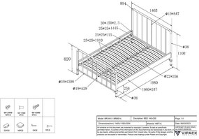 Pat matrimonial albastru din metal cu somieră 140x200 cm BRONXX – Vipack