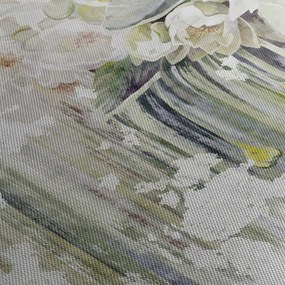 Tablou - Flori albe, vintage (cu ceas) (90x30 cm)
