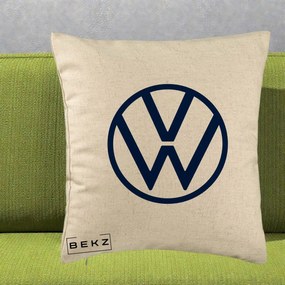 Perna Personalizata cu emblema Volkswagen, 40x40 cm, Bej, Husa Detasabila, Perna Inclusa, BEKZ®