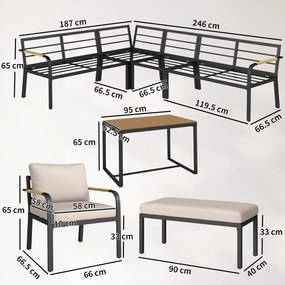 Outsunny Set mobilier grădină 7 piese Colțar modular exterior cu masă WPC și pouf bej și gri | Aosom Romania