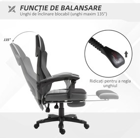 Vinsetto Scaun de Birou Ergonomic Reclinabil cu Suport Picioare Retractabil, Gri | Aosom Romania