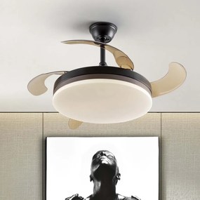 Lustra LED cu Ventilator si telecomanda, lame retractabile Vento negru/bronz